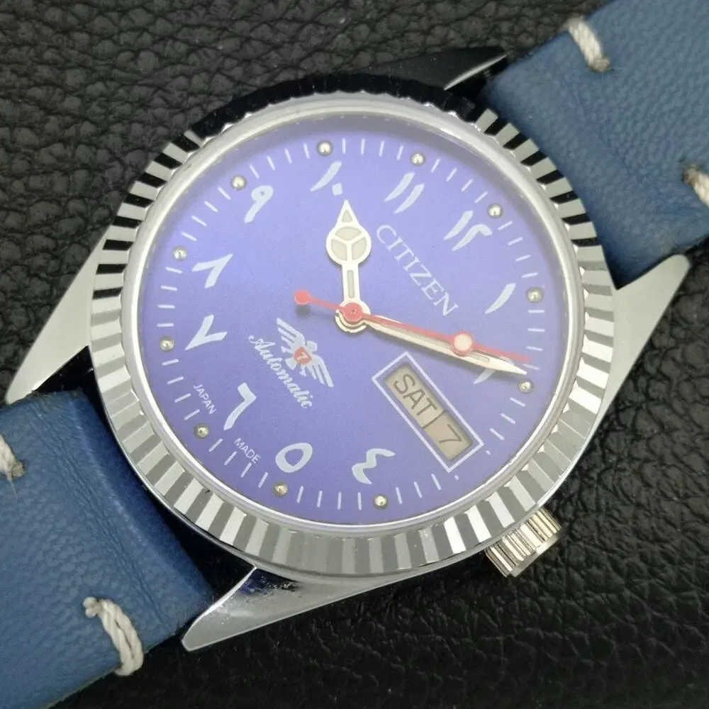 Vintage 1973 Citizen Automatic Mens Silver Watch W/daydate & Blue accents